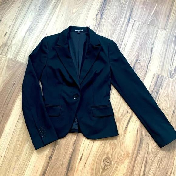 Express Women's Black Blazer One Button Tailored‎ Fit Size 4 Preppy - Picture 2 of 13